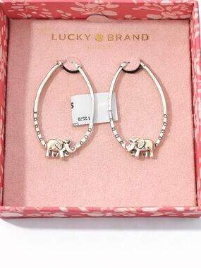 Lucky Brand Silver Elephant Design Hoops